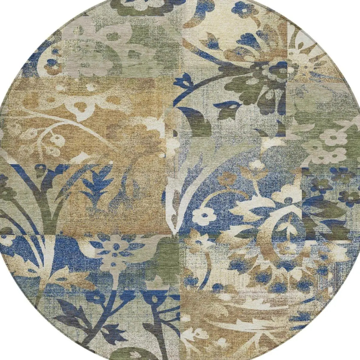 8' Olive Green And Green Round Botanical Leaves Washable Indoor Outdoor Area Rug Homeroots Outdoor
