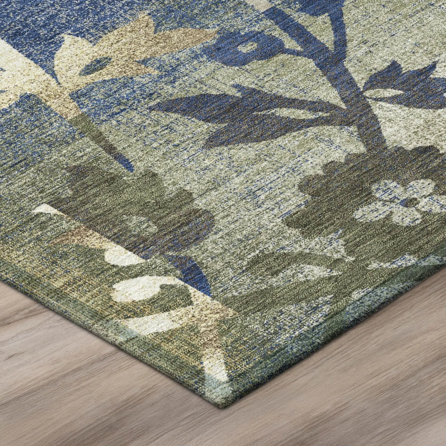 8' Olive Green And Green Round Botanical Leaves Washable Indoor Outdoor Area Rug Homeroots Outdoor