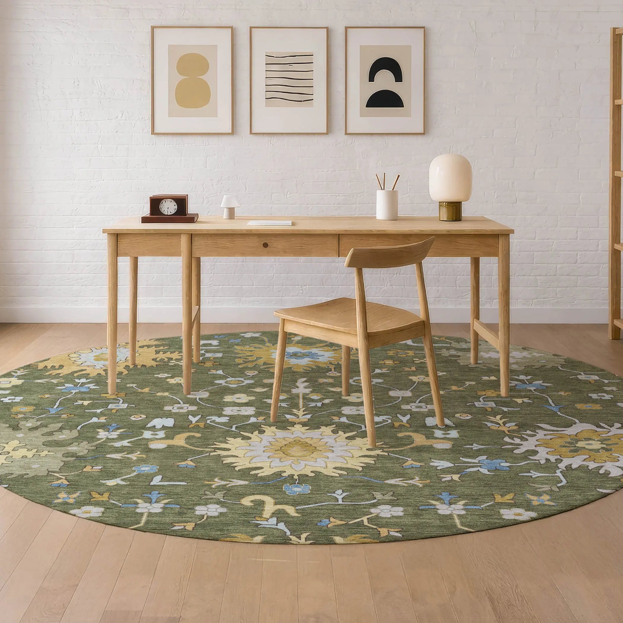 8' Olive Green And Green Round Faux Bois Washable Indoor Outdoor Area Rug Homeroots Outdoor