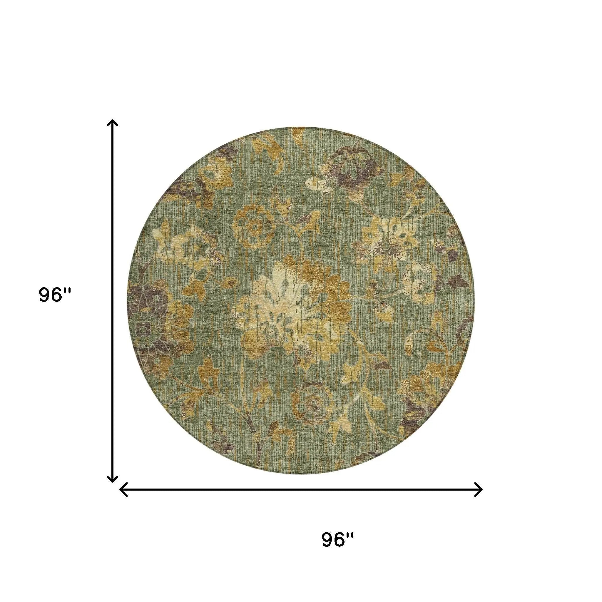 8' Olive Green And Green Round Floral Washable Indoor Outdoor Area Rug Homeroots Outdoor
