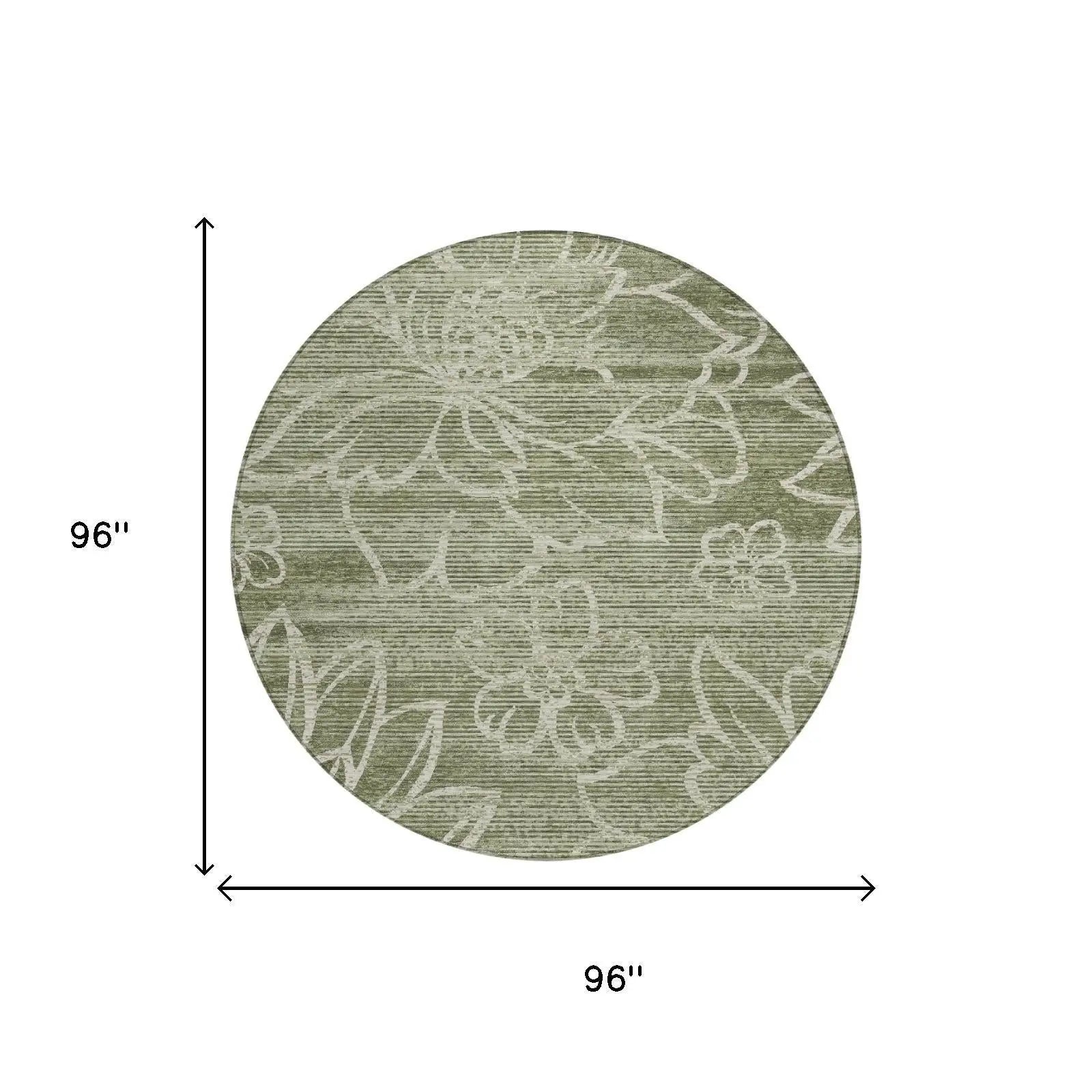 8' Olive Green And Green Round Floral Washable Indoor Outdoor Area Rug Homeroots Outdoor