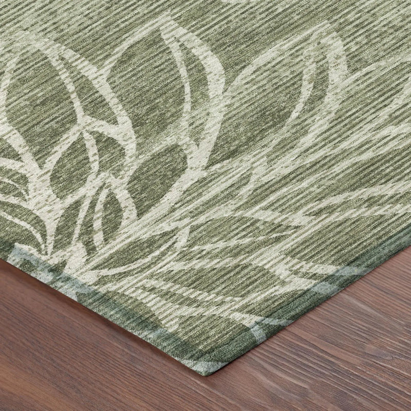 8' Olive Green And Green Round Floral Washable Indoor Outdoor Area Rug Homeroots Outdoor