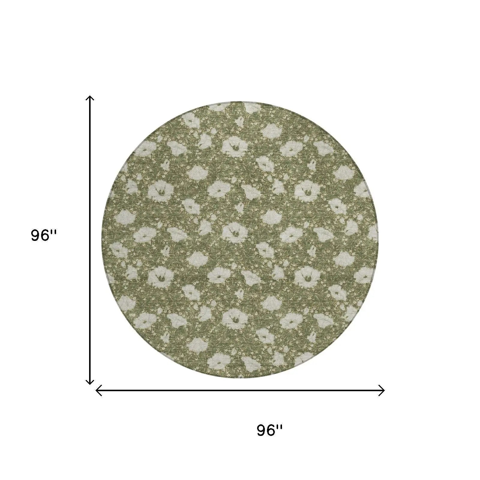 8' Olive Green And Green Round Floral Washable Indoor Outdoor Area Rug Homeroots Outdoor