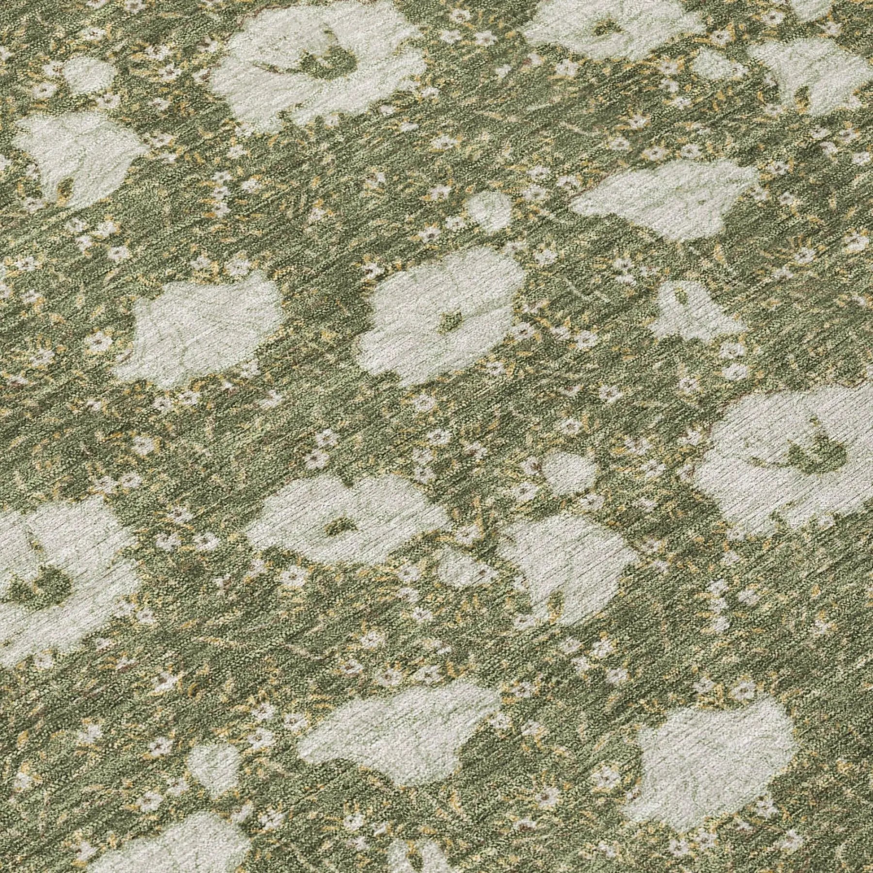 8' Olive Green And Green Round Floral Washable Indoor Outdoor Area Rug Homeroots Outdoor