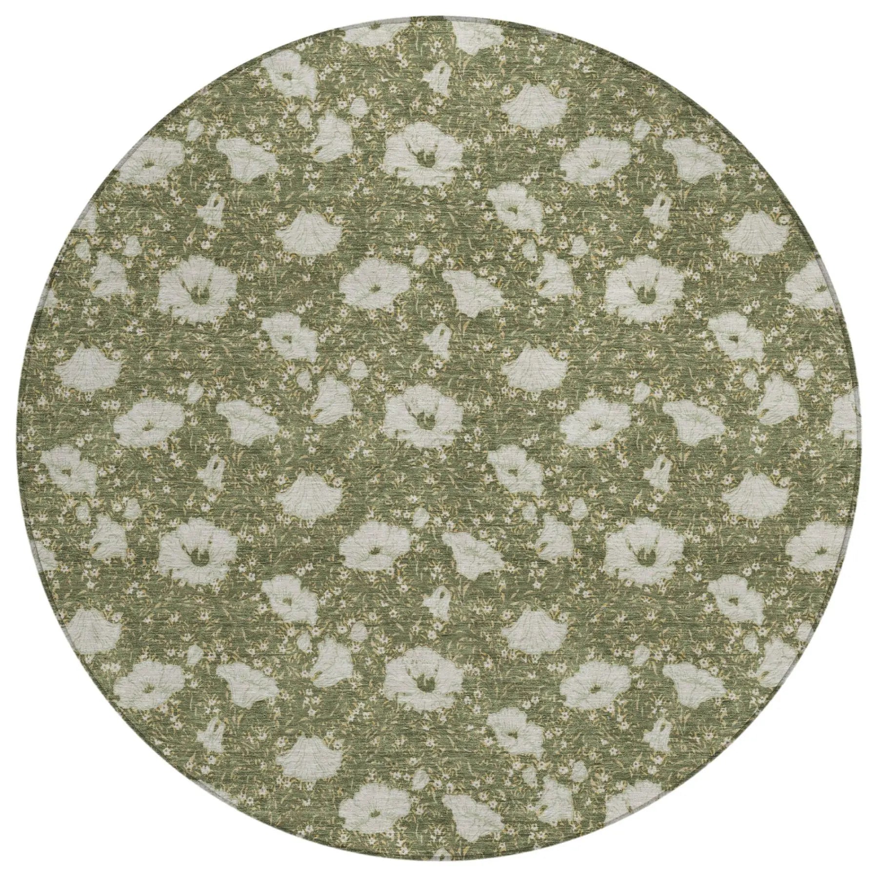 8' Olive Green And Green Round Floral Washable Indoor Outdoor Area Rug Homeroots Outdoor
