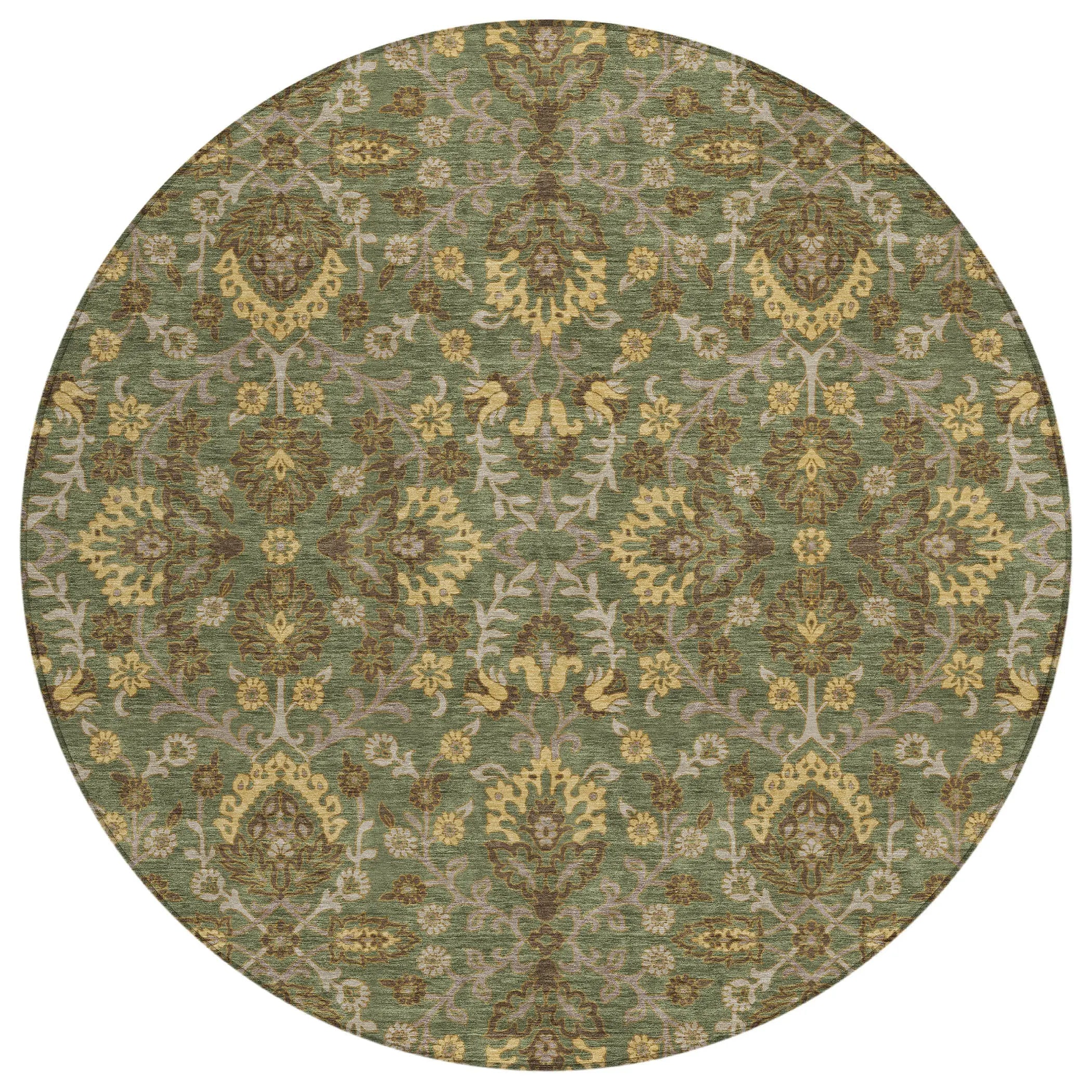 8' Olive Green And Green Round Geometric Washable Indoor Outdoor Area Rug Homeroots Outdoor