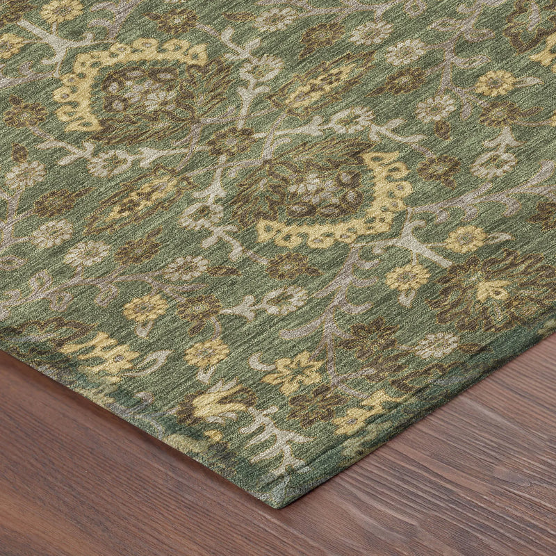 8' Olive Green And Green Round Geometric Washable Indoor Outdoor Area Rug Homeroots Outdoor