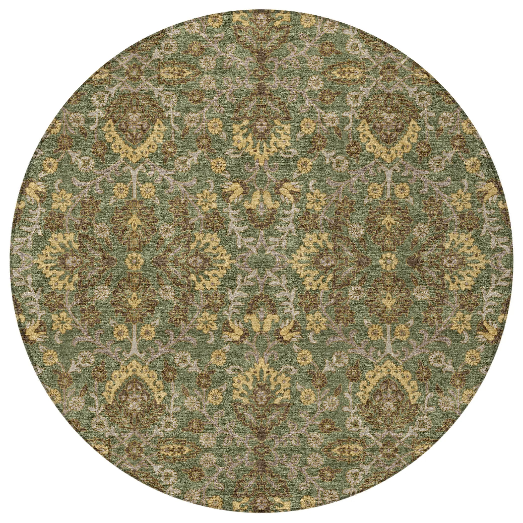 8' Olive Green And Green Round Geometric Washable Indoor Outdoor Area Rug Homeroots Outdoor