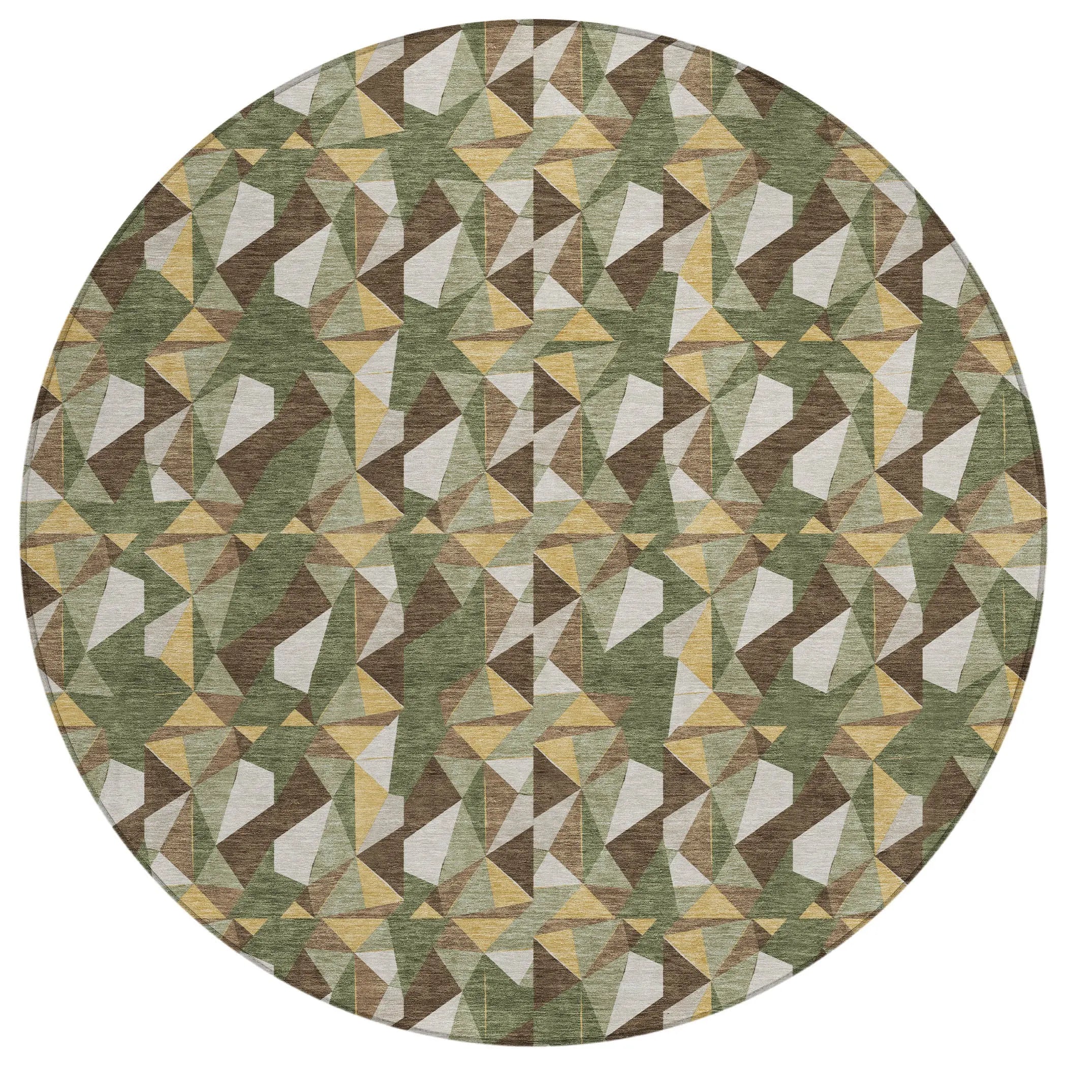 8' Olive Green And Green Round Geometric Washable Indoor Outdoor Area Rug Homeroots Outdoor