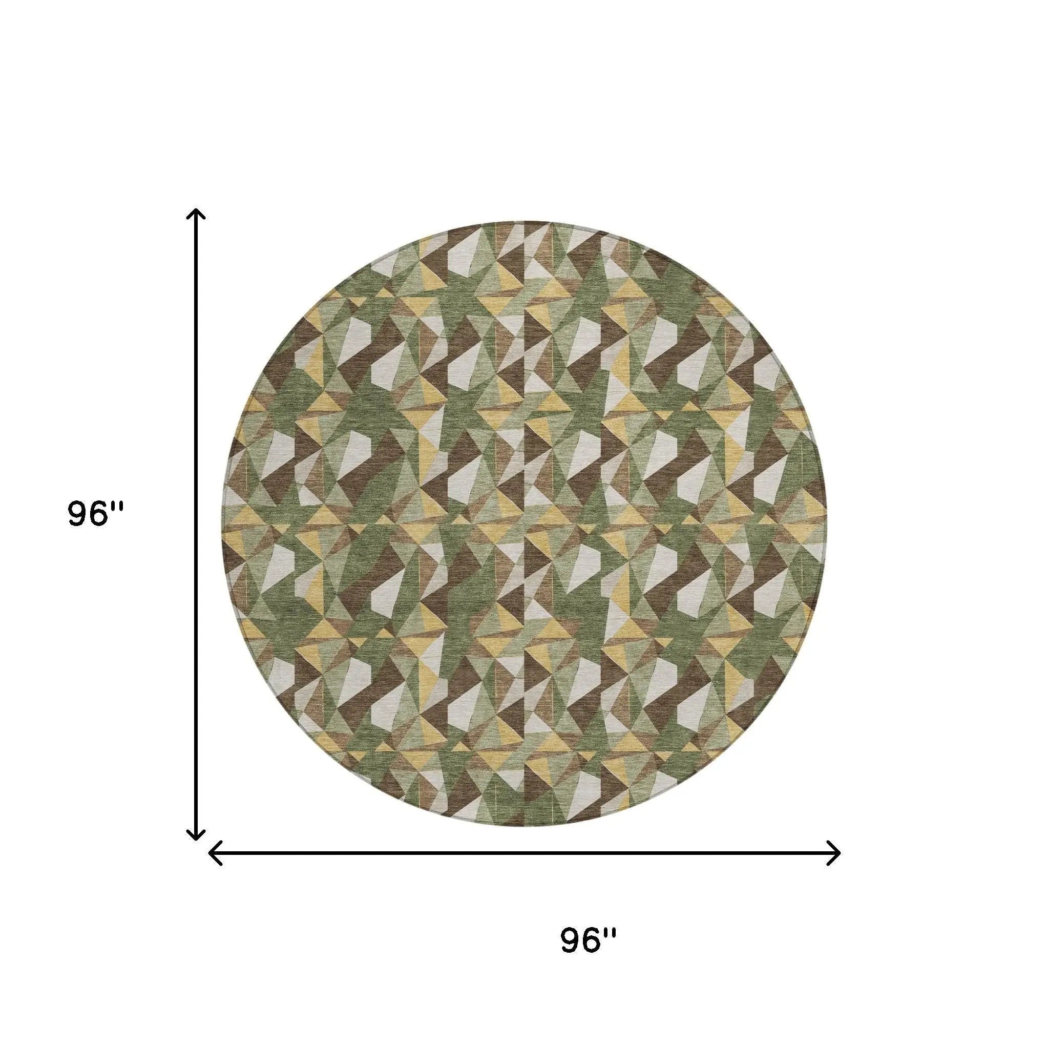 8' Olive Green And Green Round Geometric Washable Indoor Outdoor Area Rug Homeroots Outdoor