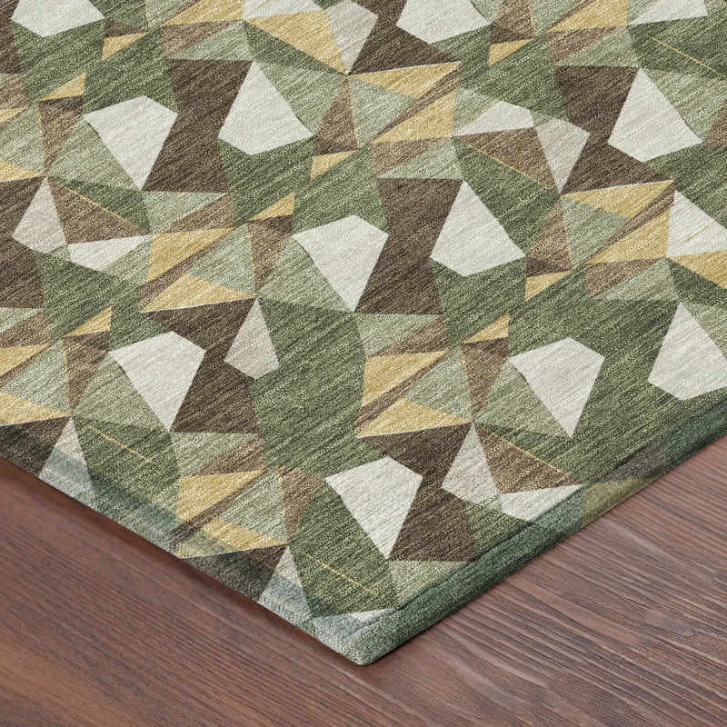 8' Olive Green And Green Round Geometric Washable Indoor Outdoor Area Rug Homeroots Outdoor