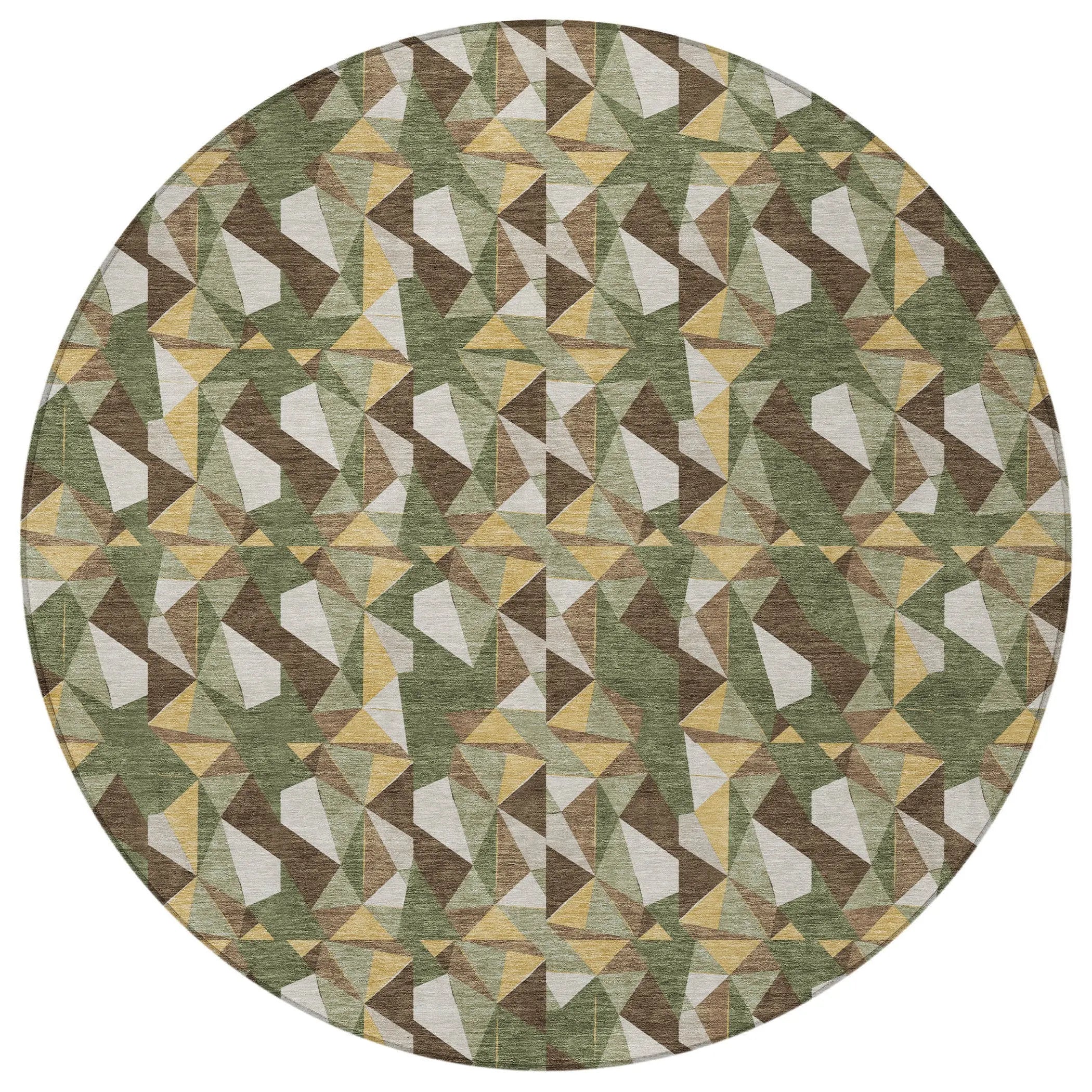 8' Olive Green And Green Round Geometric Washable Indoor Outdoor Area Rug Homeroots Outdoor