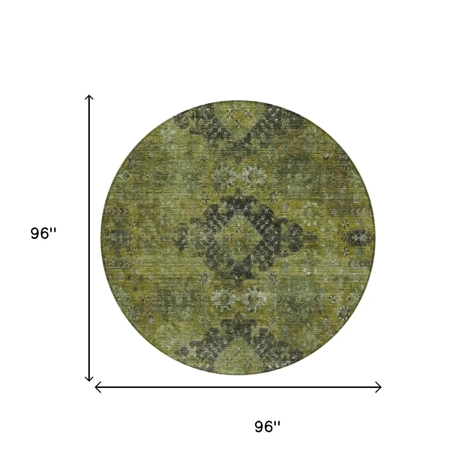 8' Olive Green And Green Round Oriental Washable Indoor Outdoor Area Rug Homeroots Outdoor