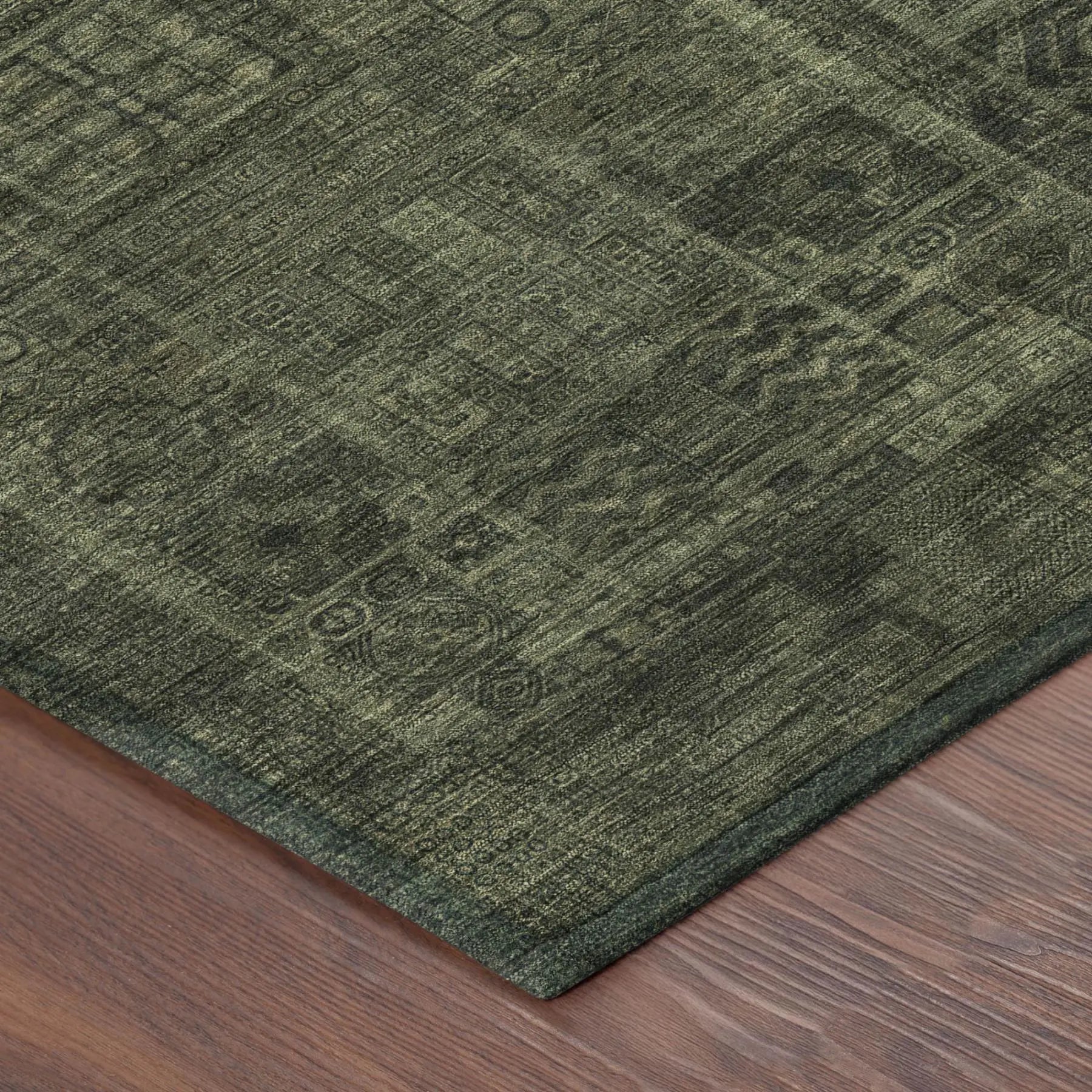 8' Olive Green And Green Round Oriental Washable Indoor Outdoor Area Rug Homeroots Outdoor