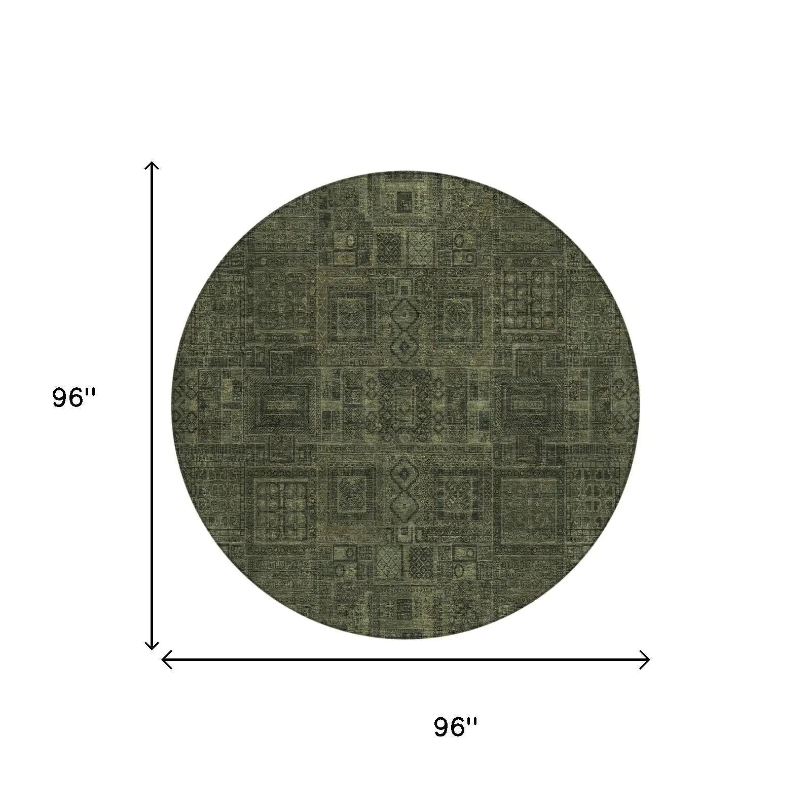 8' Olive Green And Green Round Oriental Washable Indoor Outdoor Area Rug Homeroots Outdoor