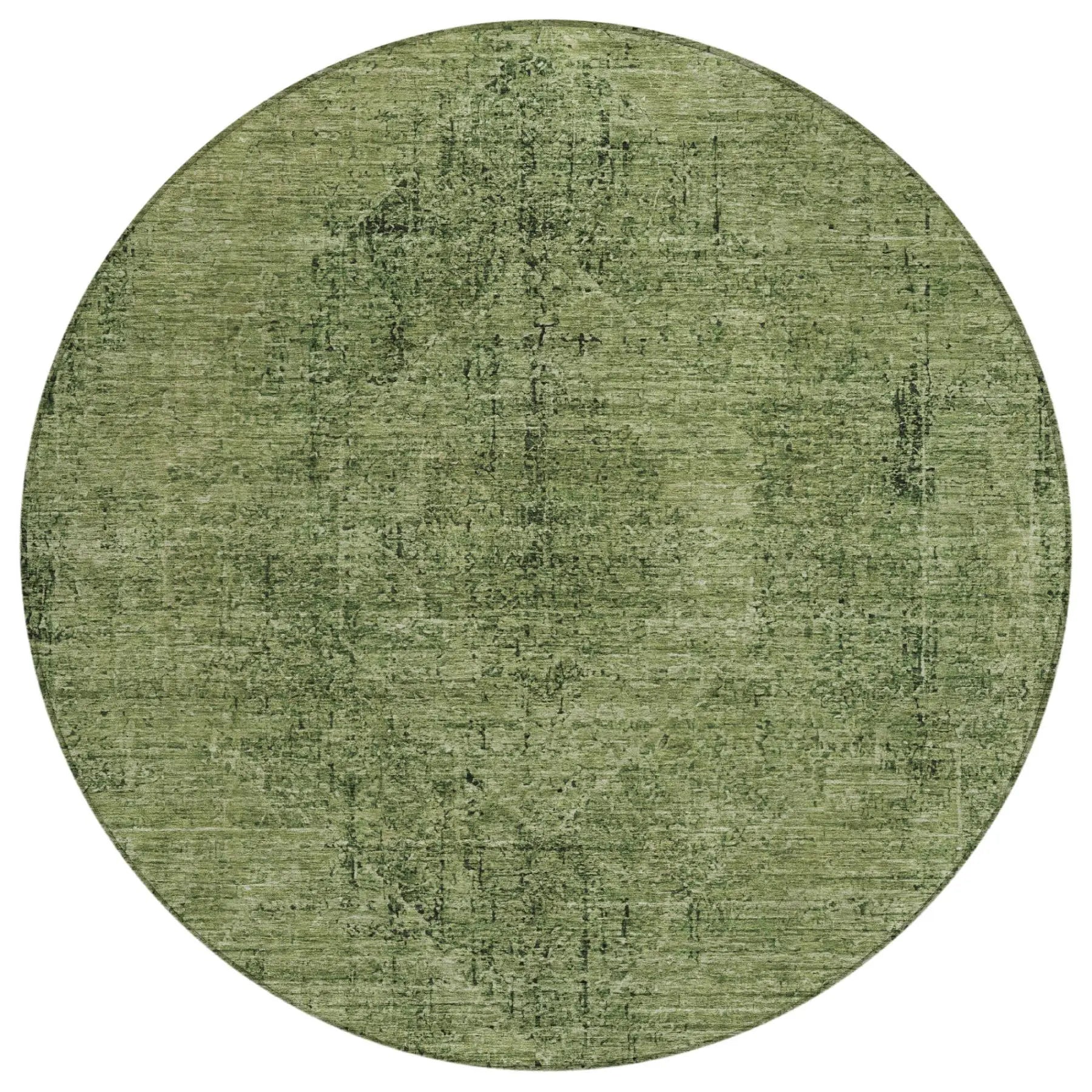 8' Olive Green And Green Round Oriental Washable Indoor Outdoor Area Rug Homeroots Outdoor
