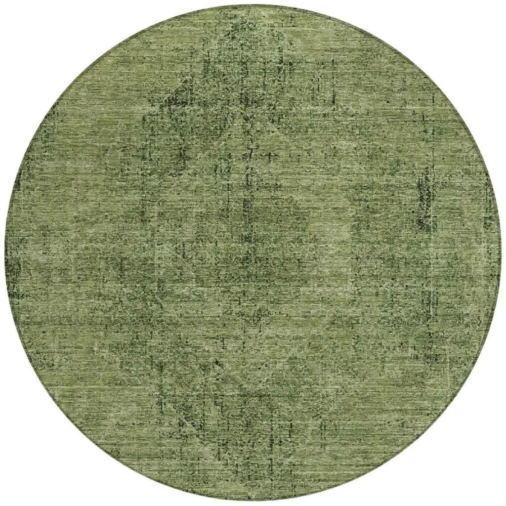 8' Olive Green And Green Round Oriental Washable Indoor Outdoor Area Rug Homeroots Outdoor