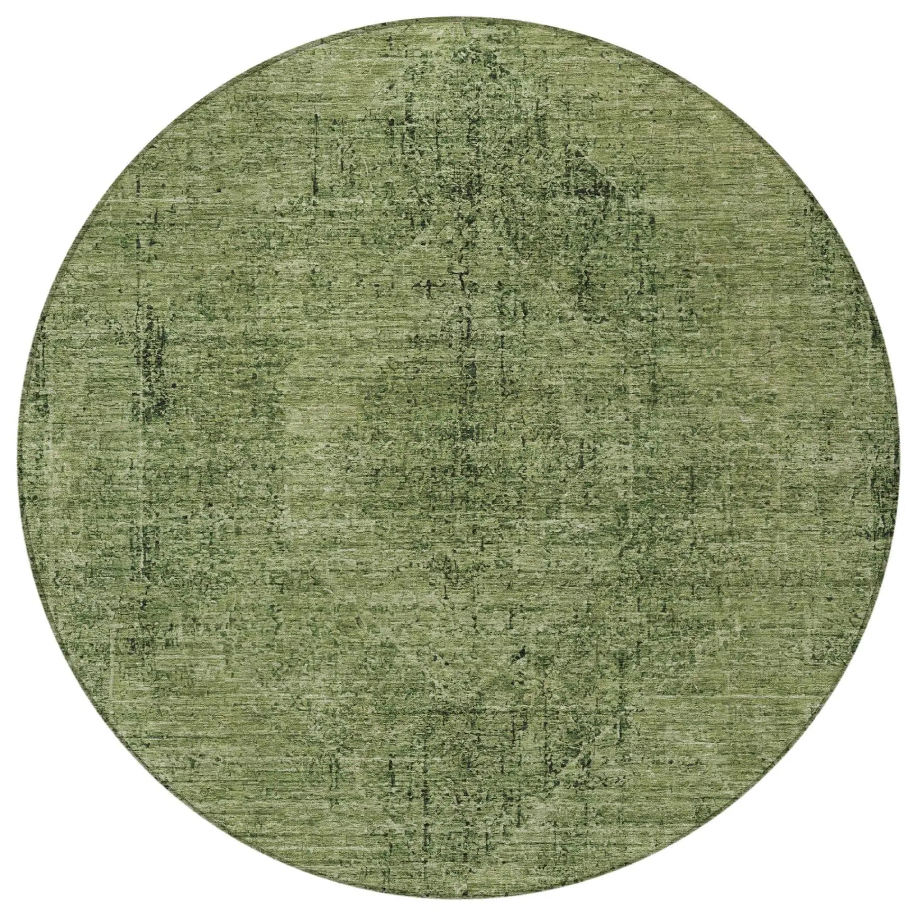 8' Olive Green And Green Round Oriental Washable Indoor Outdoor Area Rug Homeroots Outdoor