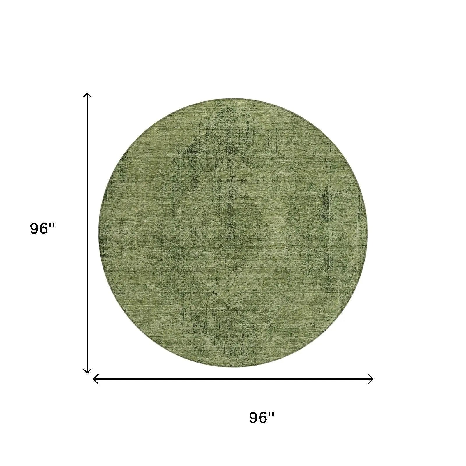 8' Olive Green And Green Round Oriental Washable Indoor Outdoor Area Rug Homeroots Outdoor