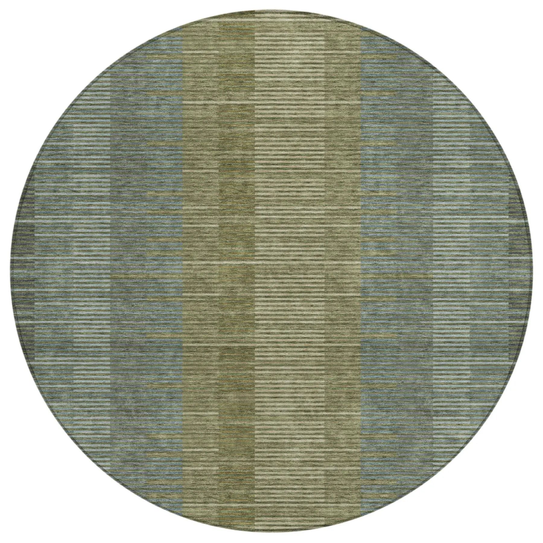 8' Olive Green And Green Round Striped Washable Indoor Outdoor Area Rug Homeroots Outdoor
