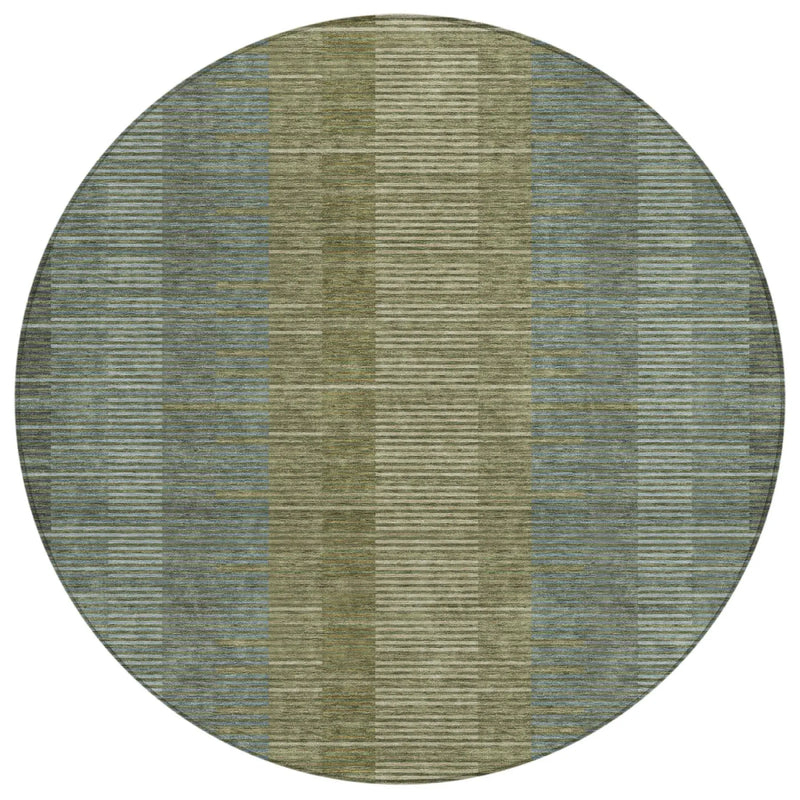 8' Olive Green And Green Round Striped Washable Indoor Outdoor Area Rug Homeroots Outdoor