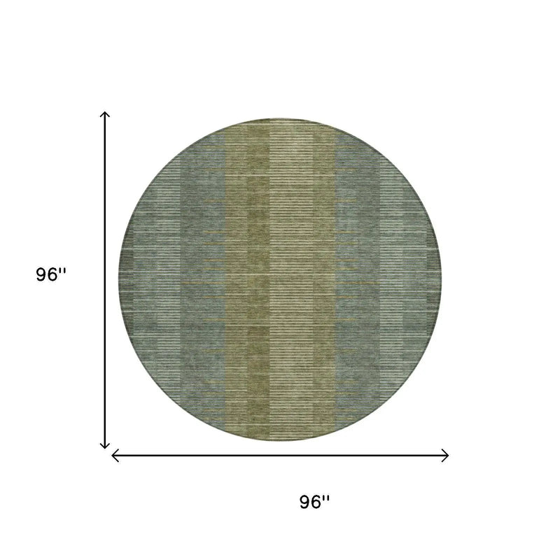 8' Olive Green And Green Round Striped Washable Indoor Outdoor Area Rug Homeroots Outdoor