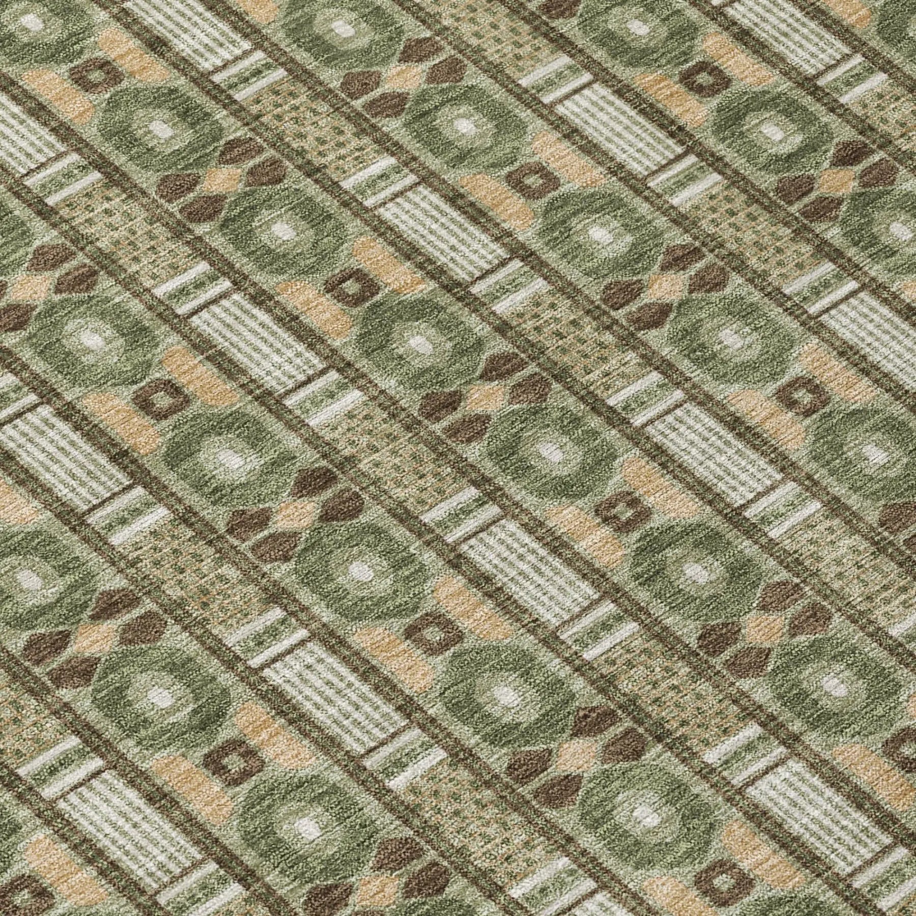 8' Olive Green And Green Round Striped Washable Indoor Outdoor Area Rug Homeroots Outdoor