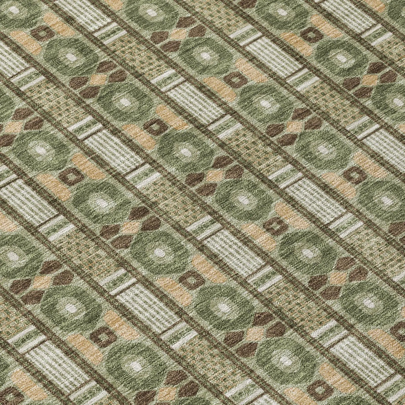 8' Olive Green And Green Round Striped Washable Indoor Outdoor Area Rug Homeroots Outdoor