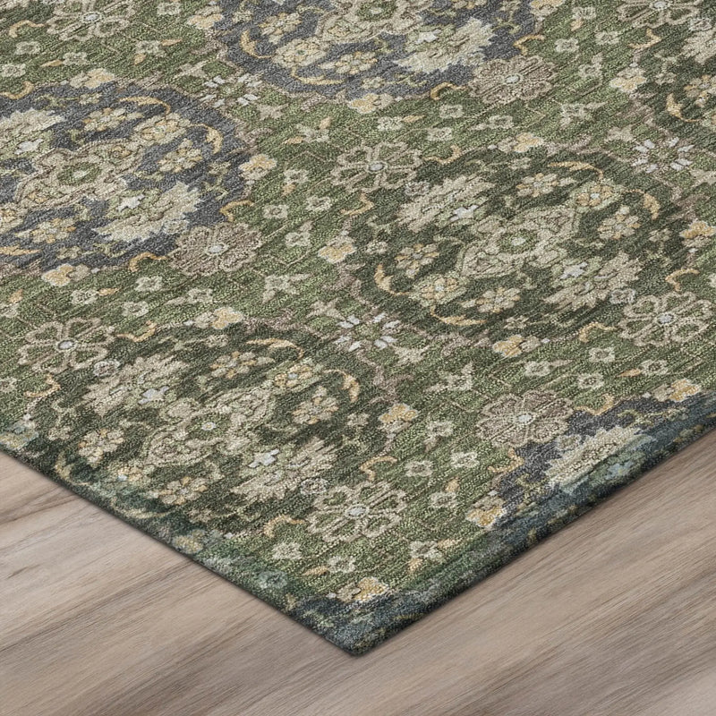 8' Olive Green And Green Round Striped Washable Indoor Outdoor Area Rug Homeroots Outdoor