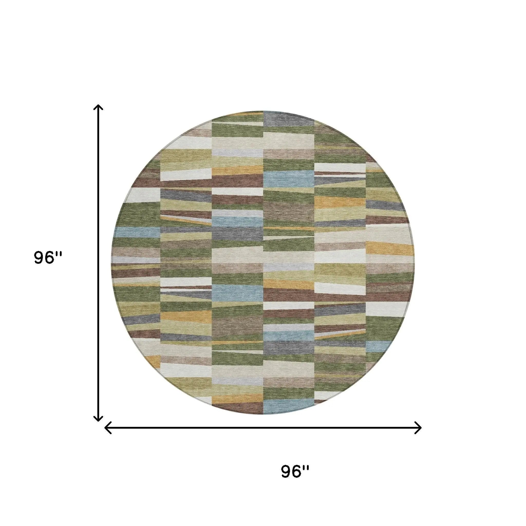 8' Olive Green And Green Round Striped Washable Indoor Outdoor Area Rug Homeroots Outdoor