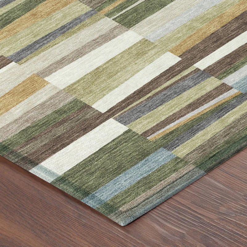 8' Olive Green And Green Round Striped Washable Indoor Outdoor Area Rug Homeroots Outdoor