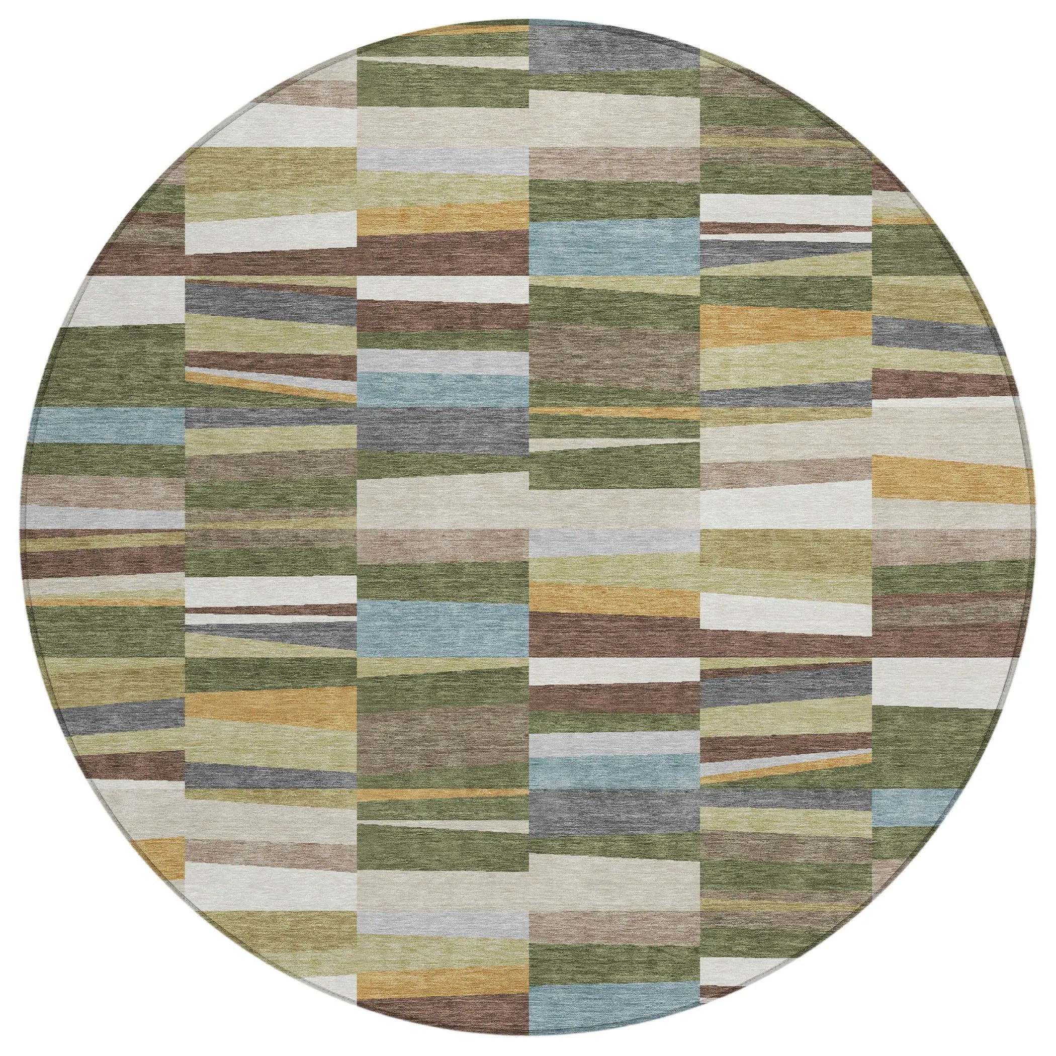 8' Olive Green And Green Round Striped Washable Indoor Outdoor Area Rug Homeroots Outdoor