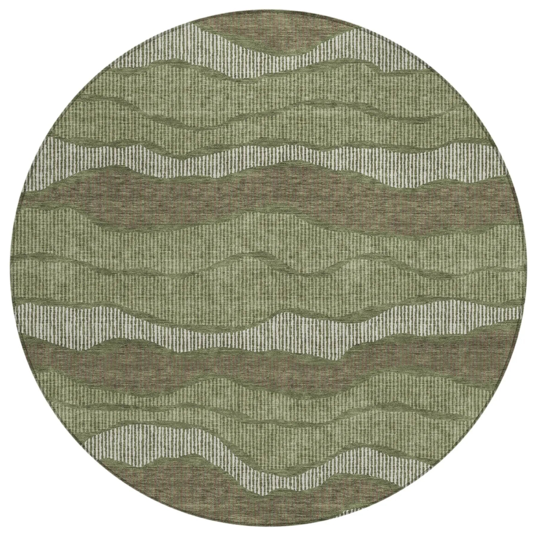 8' Olive Green And Green Round Striped Washable Indoor Outdoor Area Rug Homeroots Outdoor