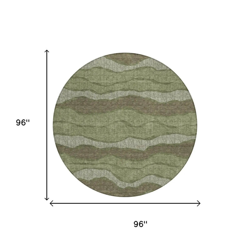 8' Olive Green And Green Round Striped Washable Indoor Outdoor Area Rug Homeroots Outdoor