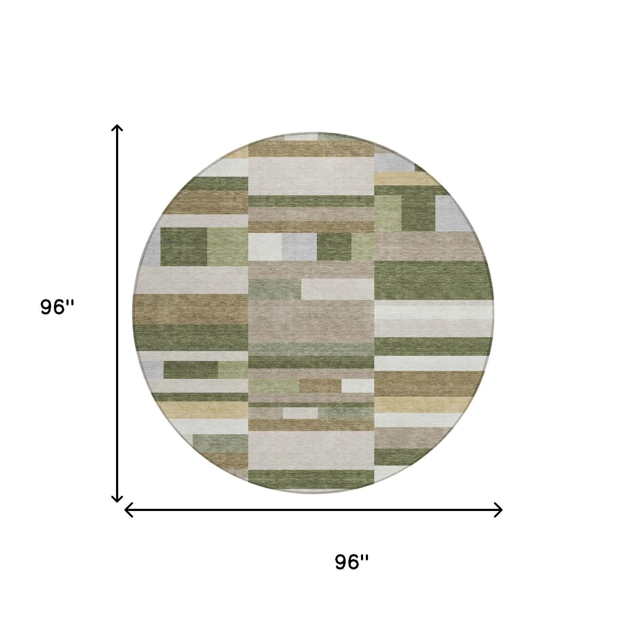 8' Olive Green And Green Round Striped Washable Indoor Outdoor Area Rug Homeroots Outdoor