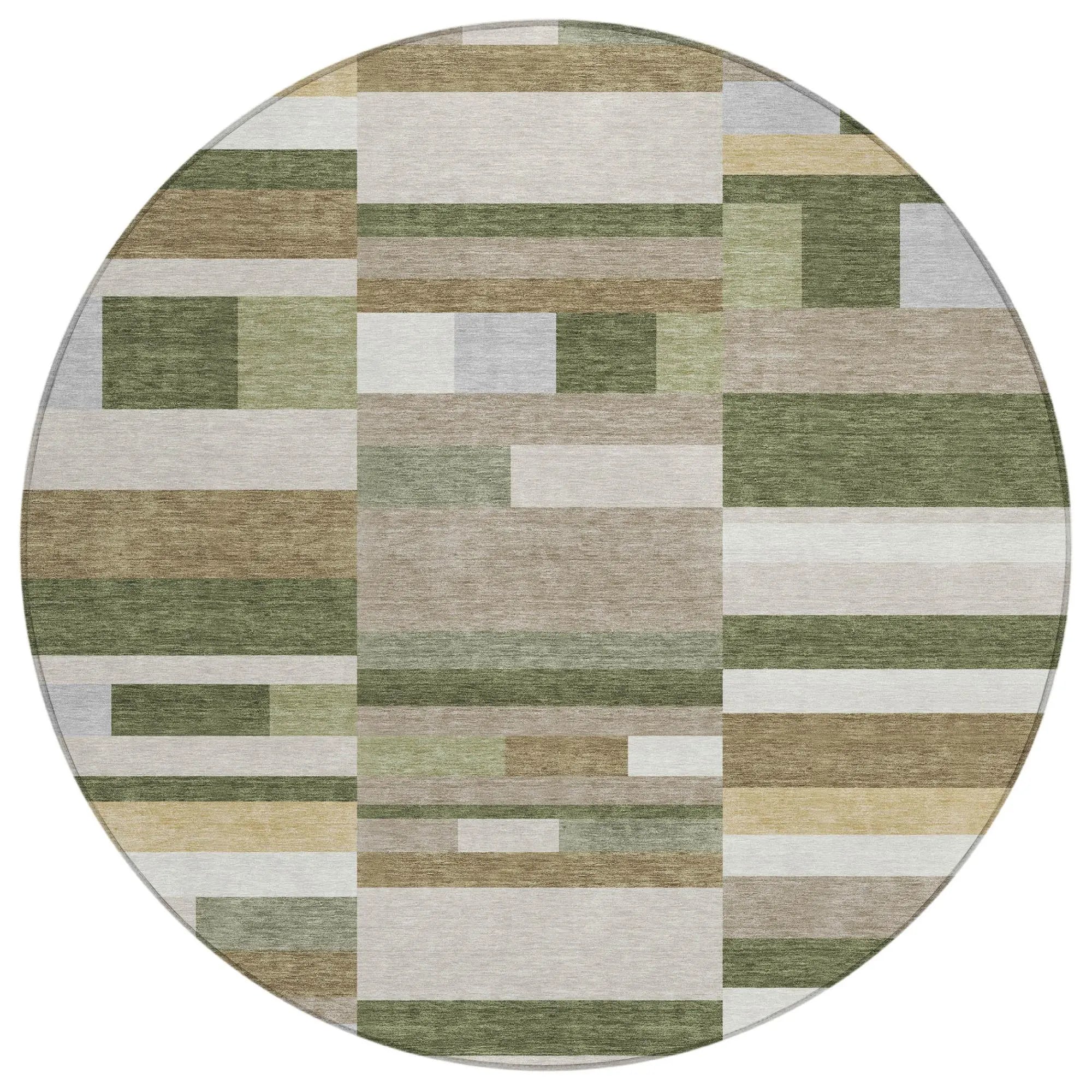 8' Olive Green And Green Round Striped Washable Indoor Outdoor Area Rug Homeroots Outdoor
