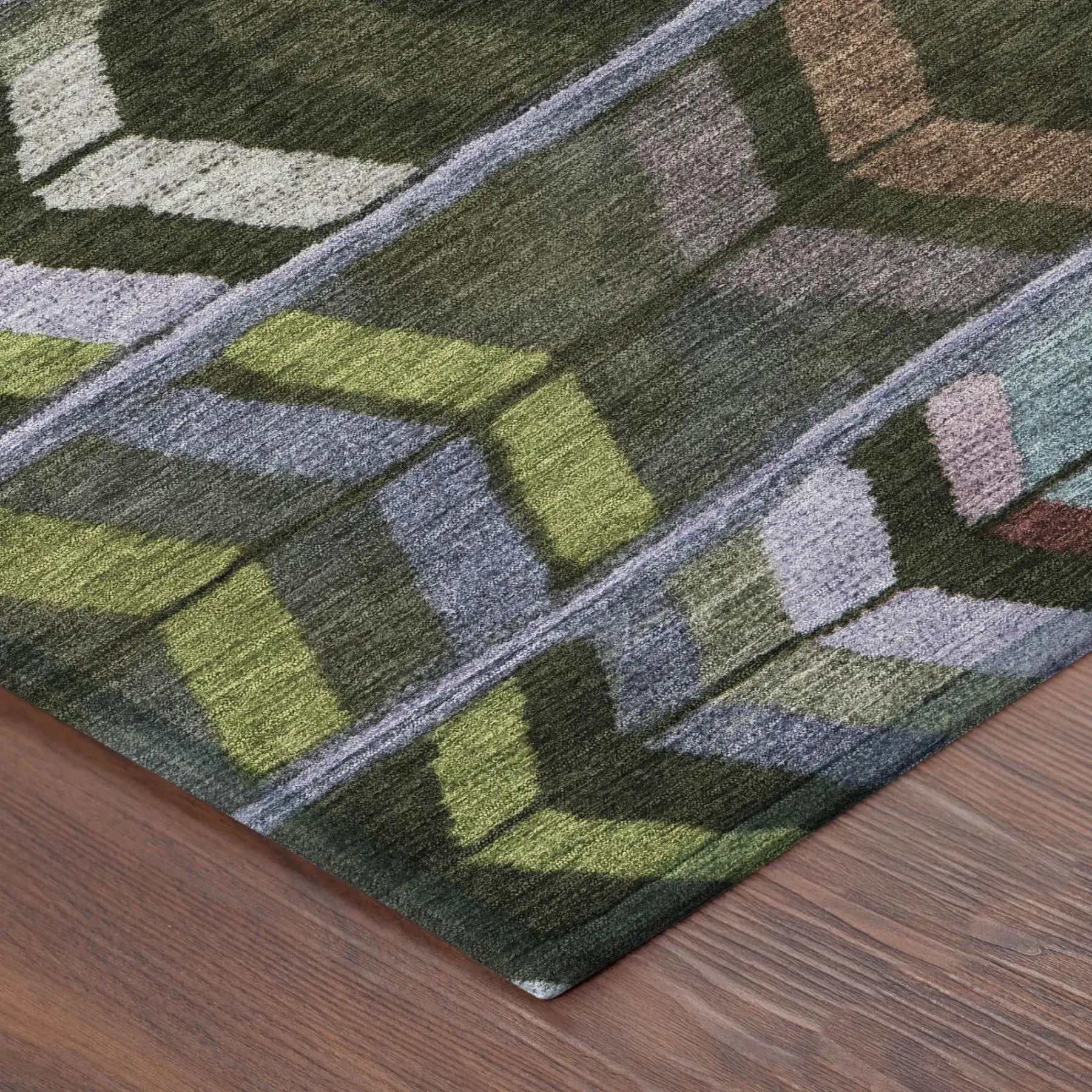 8' Olive Green And Green Round Tribal Washable Indoor Outdoor Area Rug Homeroots Outdoor