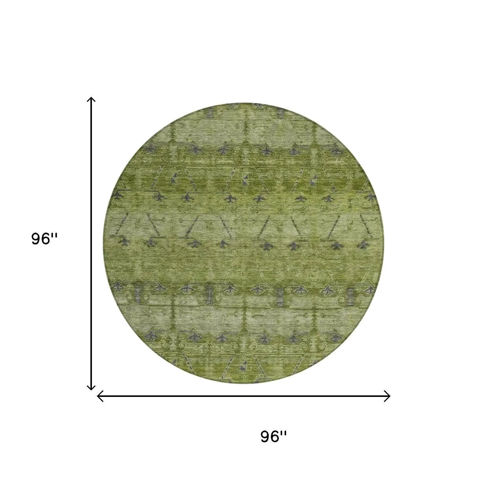 8' Olive Green And Green Round Tribal Washable Indoor Outdoor Area Rug Homeroots Outdoor