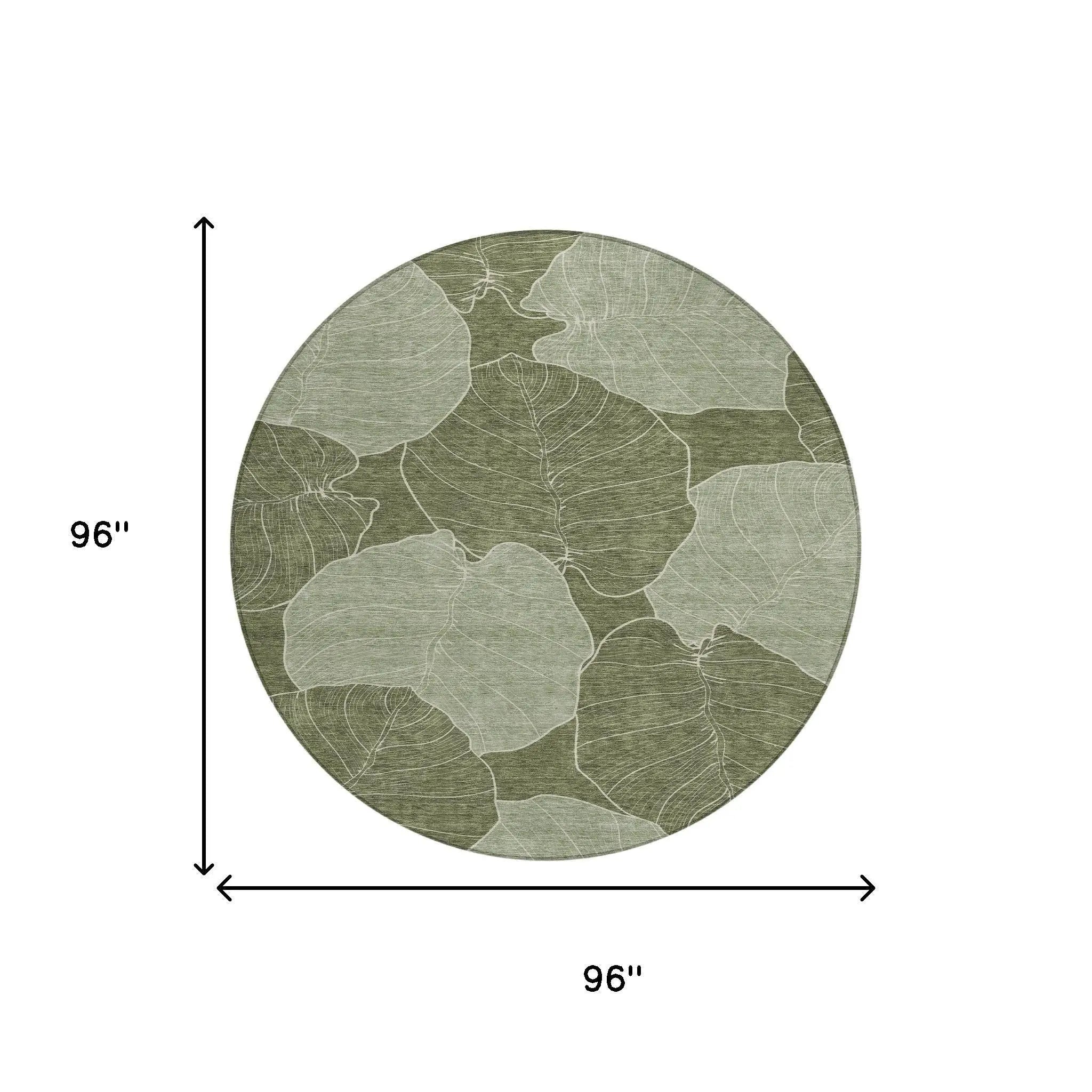 8' Olive Green And Ivory Round Floral Washable Indoor Outdoor Area Rug Homeroots Outdoor