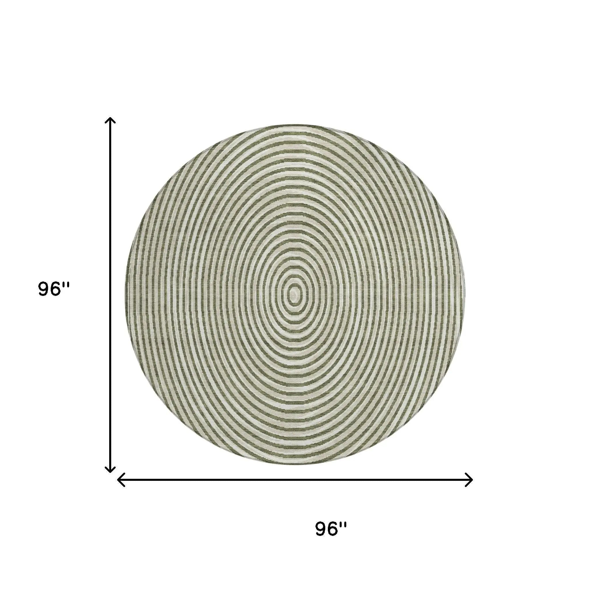 8' Olive Green And Ivory Round Geometric Washable Indoor Outdoor Area Rug Homeroots Outdoor