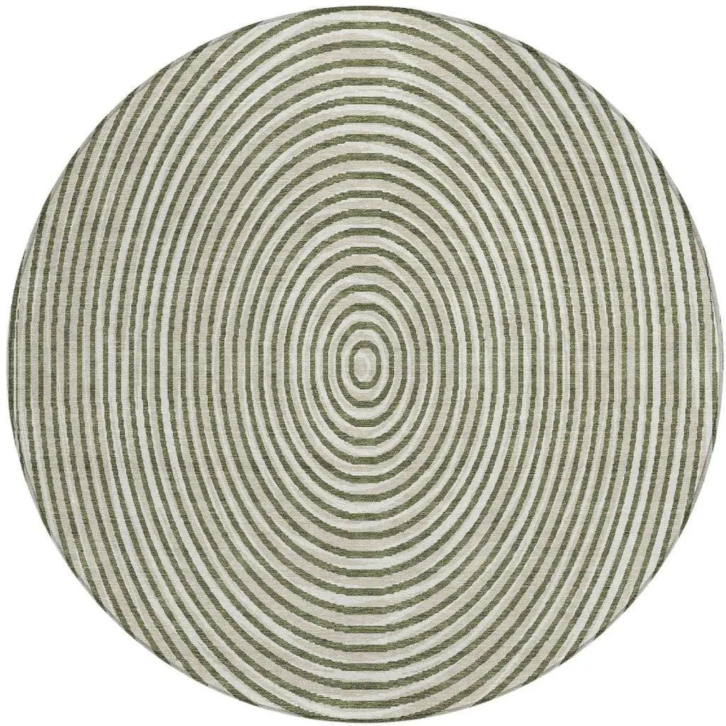 8' Olive Green And Ivory Round Geometric Washable Indoor Outdoor Area Rug Homeroots Outdoor