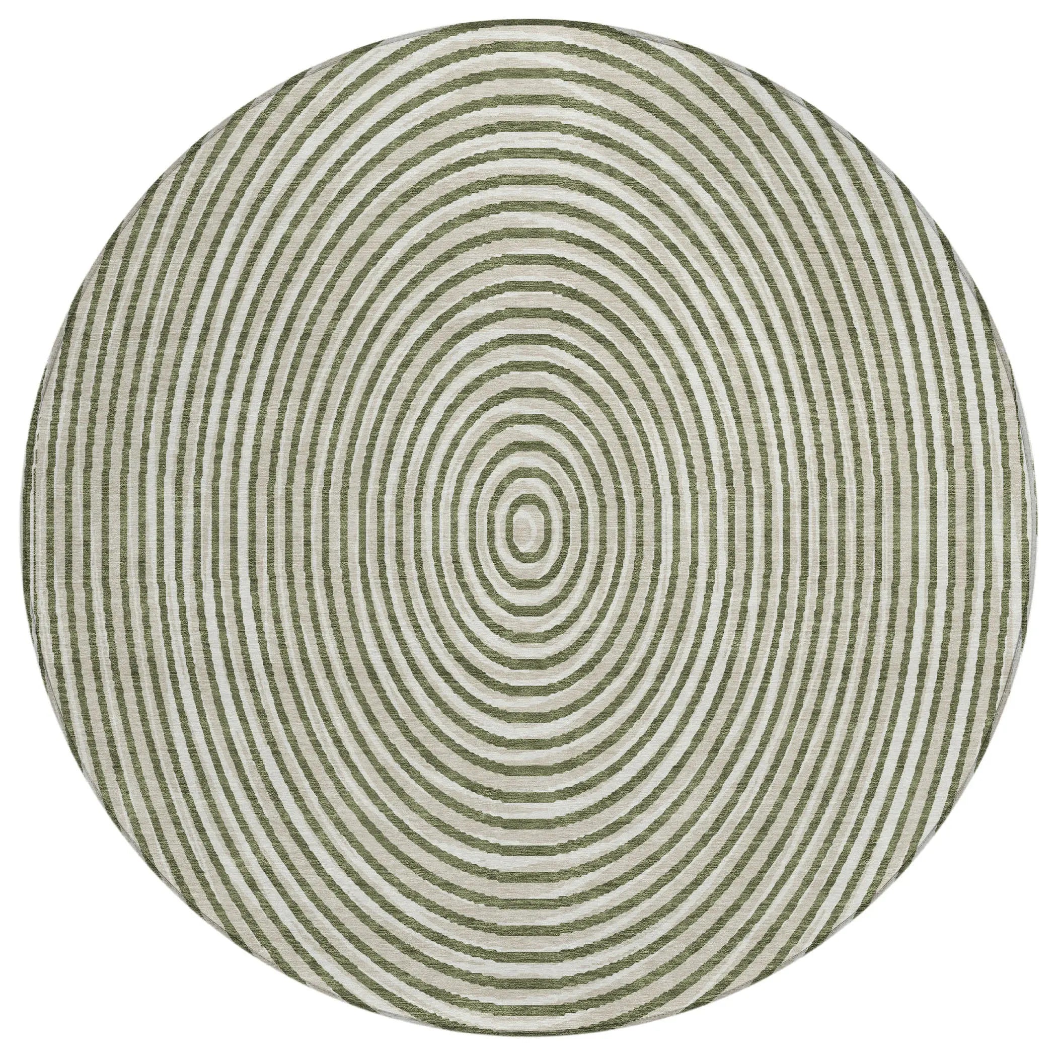 8' Olive Green And Ivory Round Geometric Washable Indoor Outdoor Area Rug Homeroots Outdoor