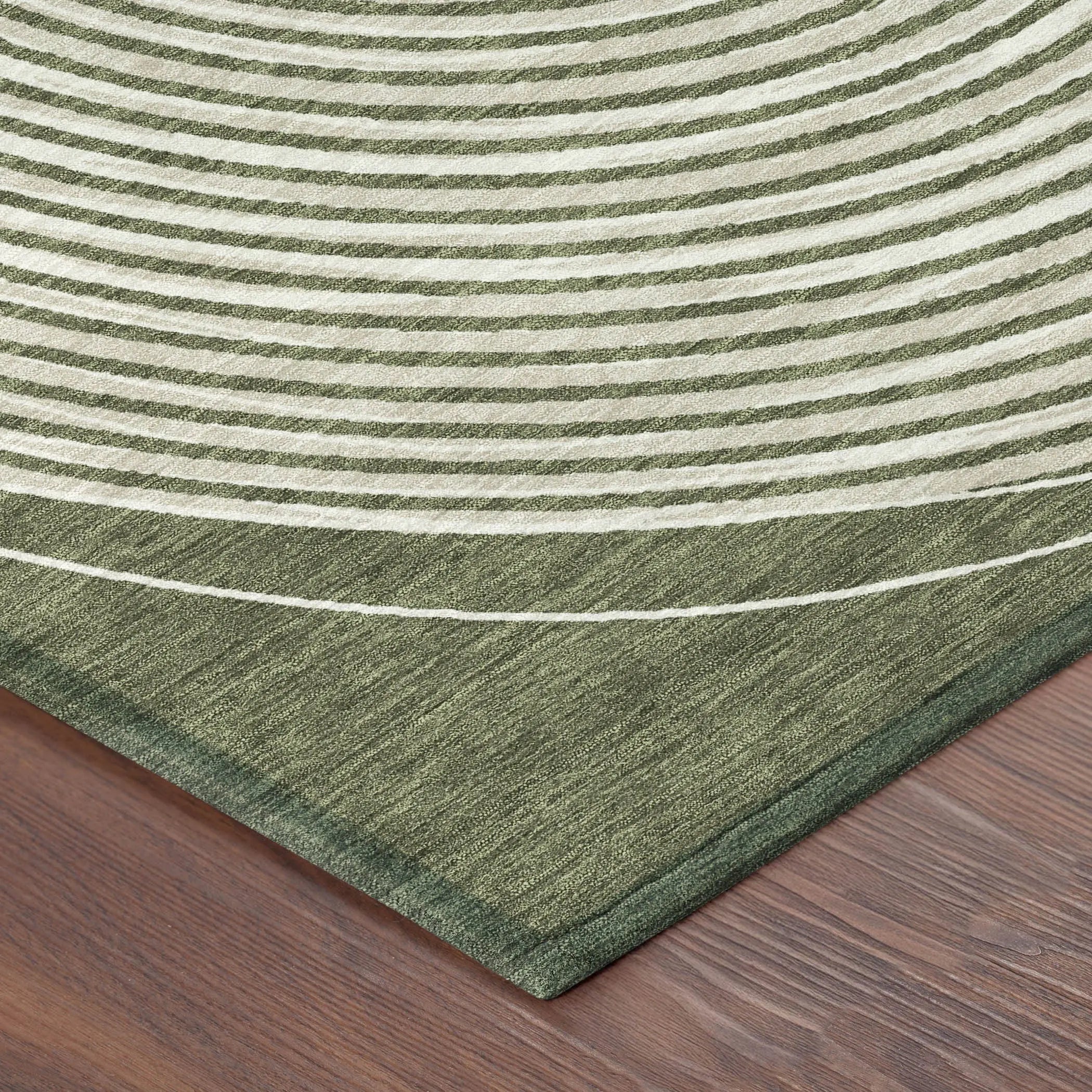 8' Olive Green And Ivory Round Geometric Washable Indoor Outdoor Area Rug Homeroots Outdoor