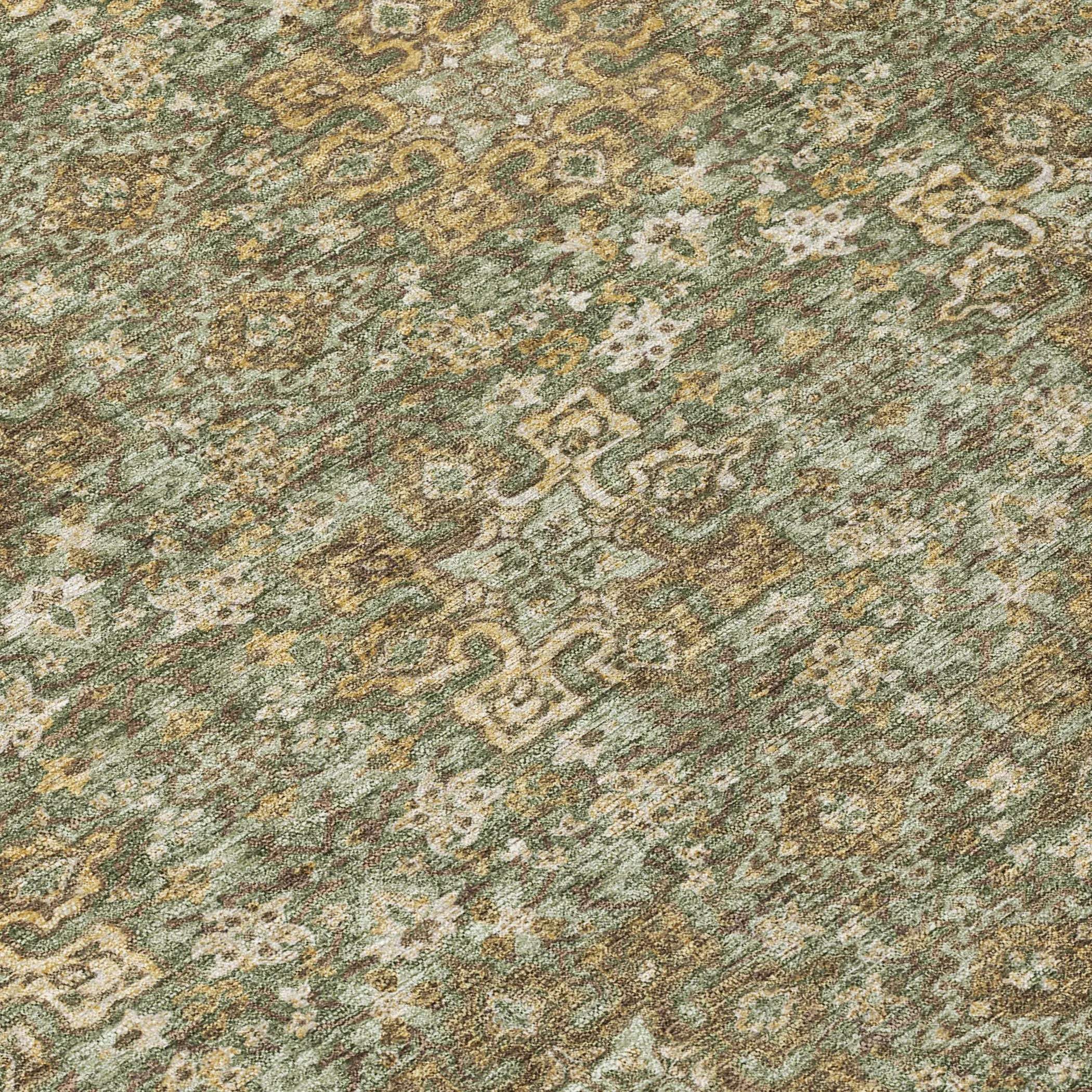 8' Olive Green And Ivory Round Oriental Washable Indoor Outdoor Area Rug Homeroots Outdoor