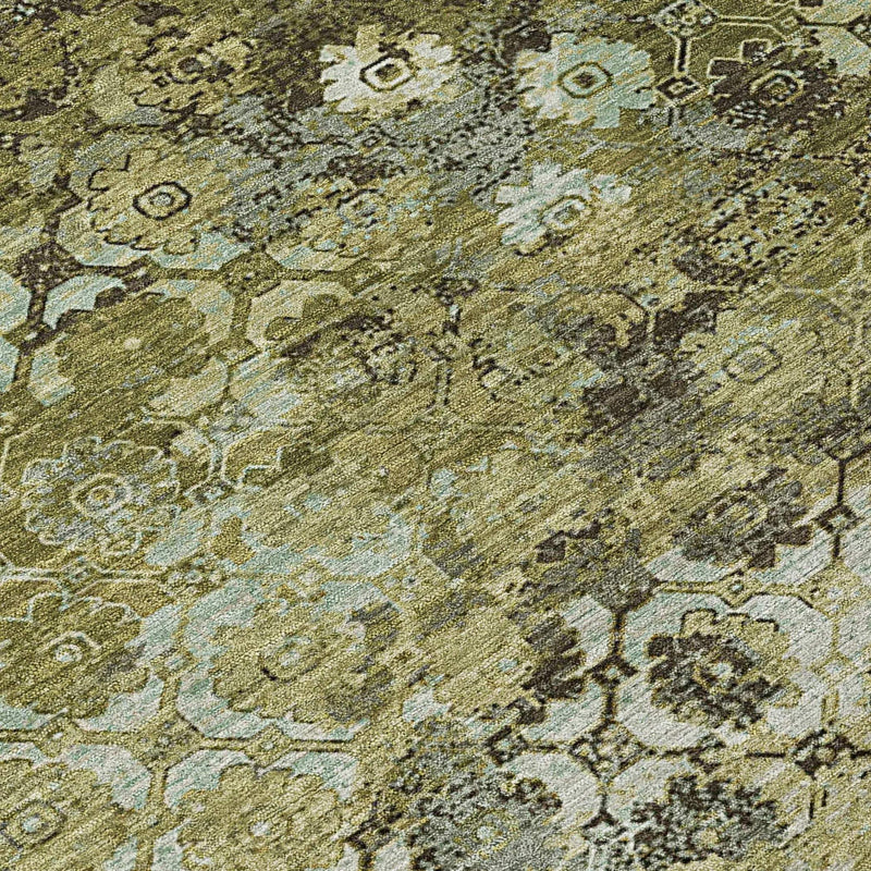 8' Olive Green And Mint Green Round Abstract Washable Indoor Outdoor Area Rug Homeroots Outdoor