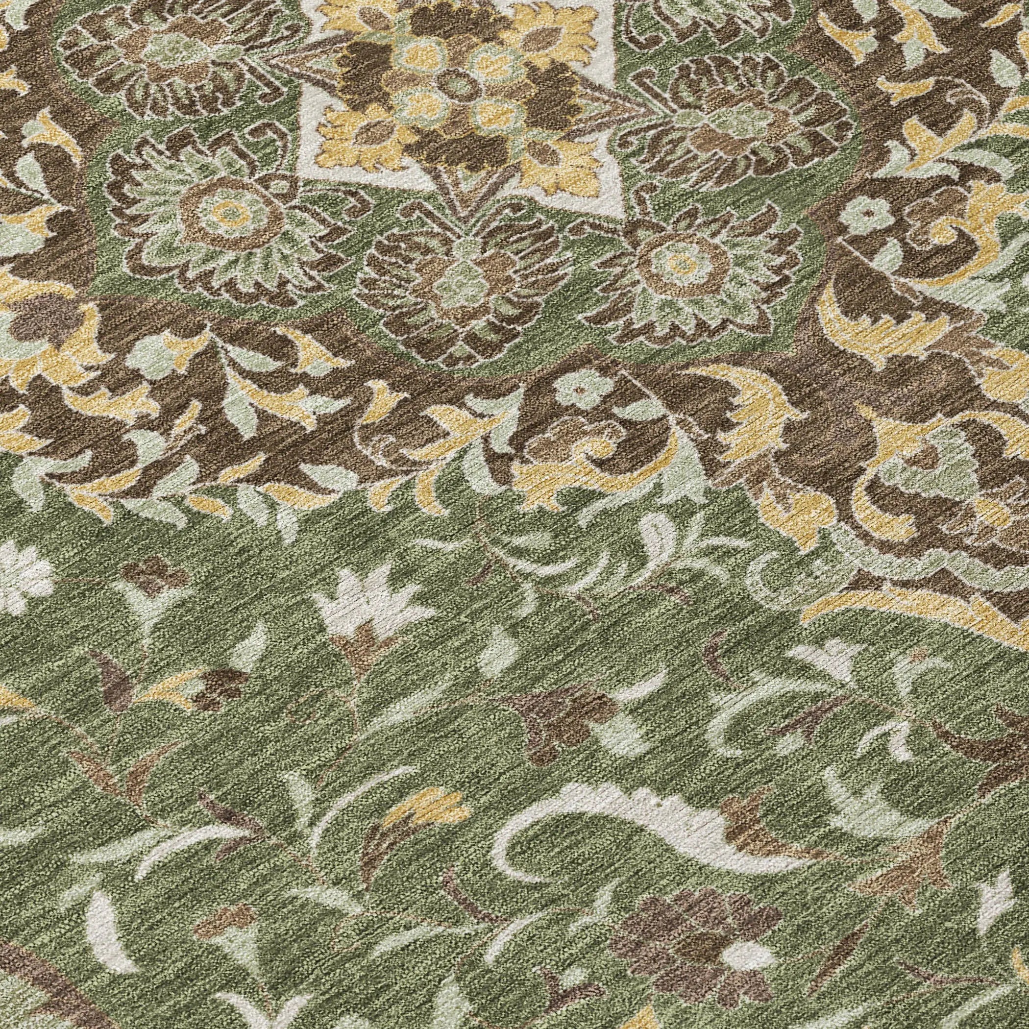 8' Olive Green And Taupe Round Medallion Washable Indoor Outdoor Area Rug Homeroots Outdoor