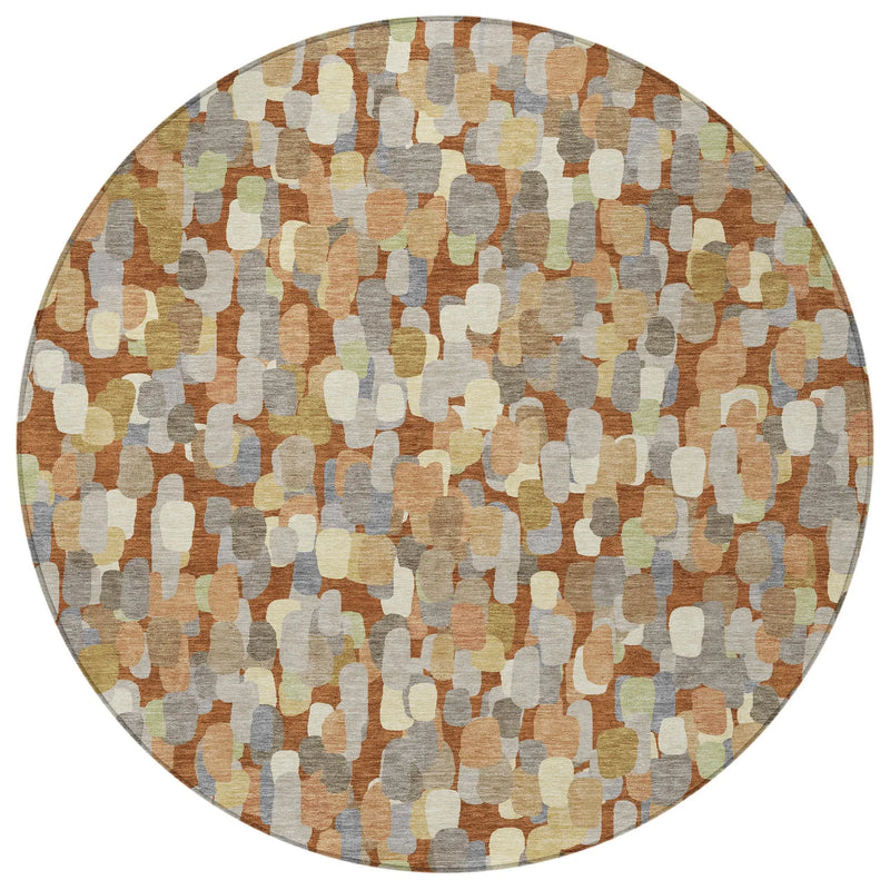 8' Orange And Beige Round Abstract Washable Indoor Outdoor Area Rug Homeroots Outdoor