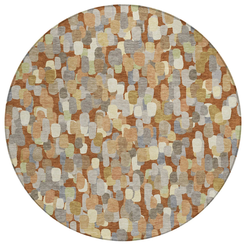 8' Orange And Beige Round Abstract Washable Indoor Outdoor Area Rug Homeroots Outdoor
