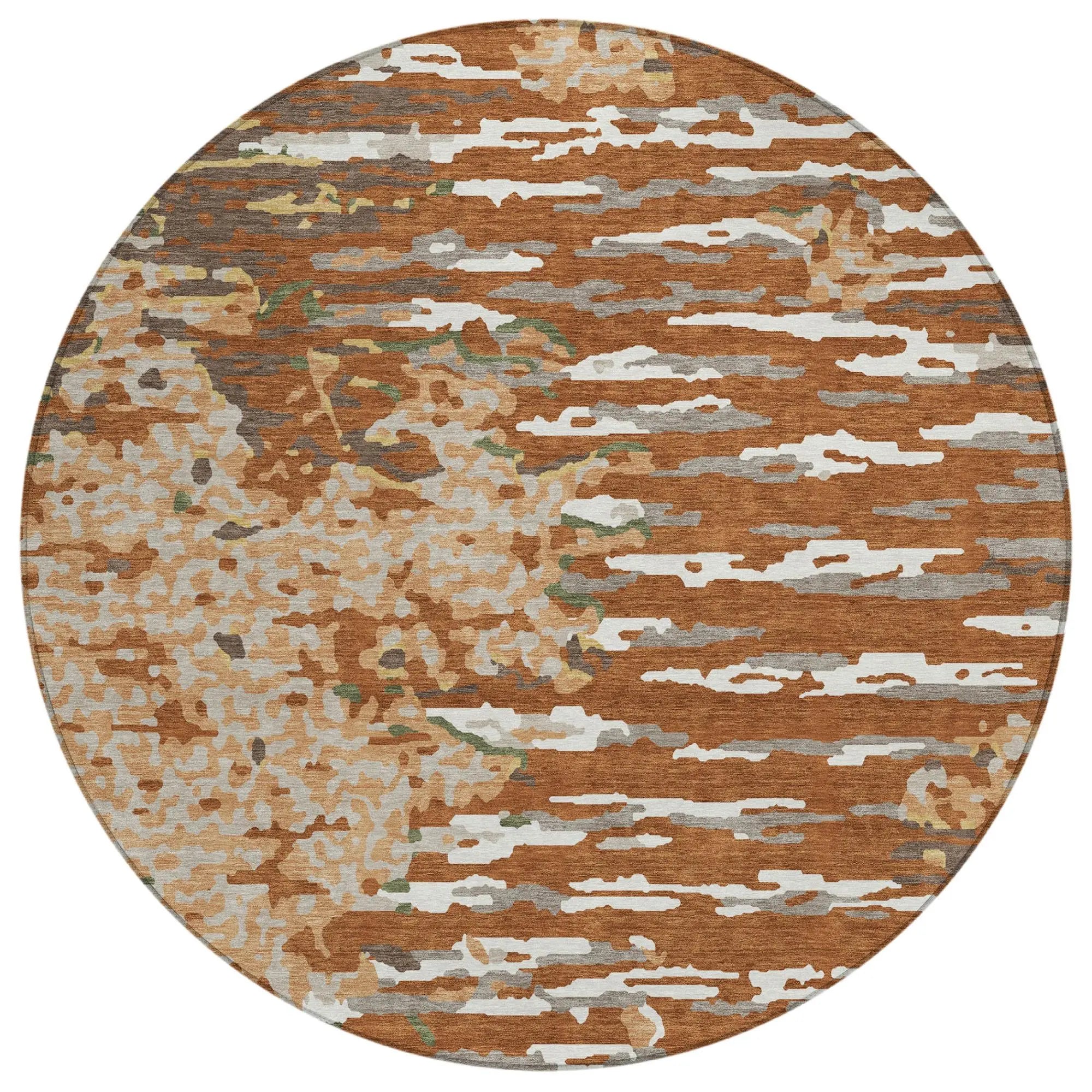 8' Orange And Beige Round Abstract Washable Indoor Outdoor Area Rug Homeroots Outdoor