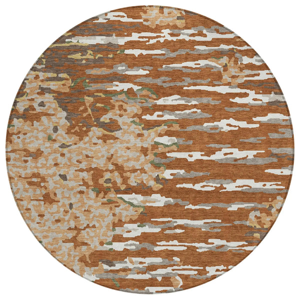 8' Orange And Beige Round Abstract Washable Indoor Outdoor Area Rug Homeroots Outdoor